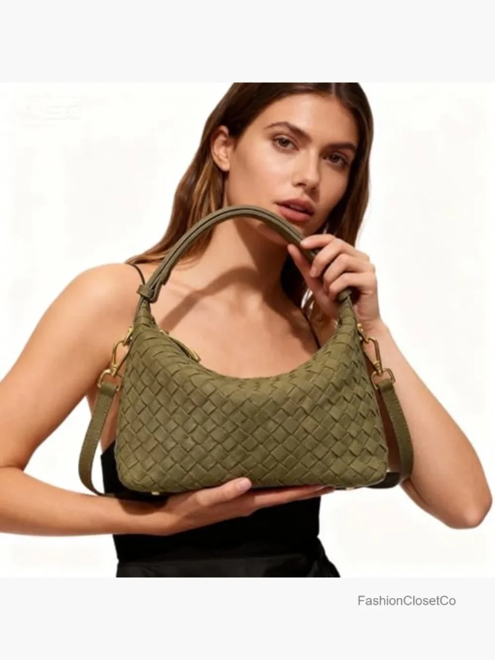 Woven Suede Shoulder Bag - Slouchy Hobo Satchel Crossbody Purse Tote